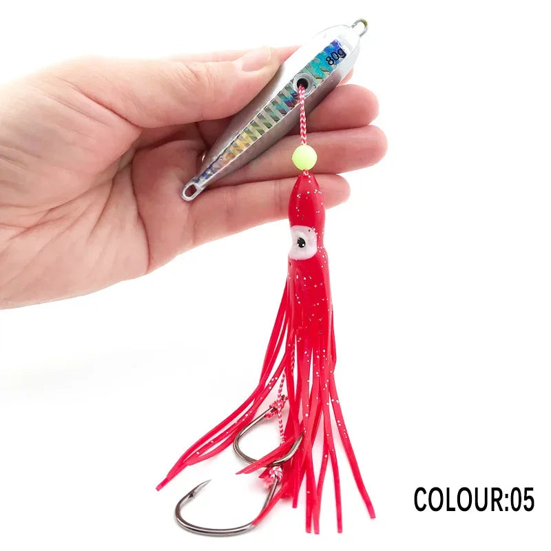 1Pcs Inchiku Jig Lures 40G-200G Slow Metal Jig Luminous Squid Hook, Saltwater Fishing for Kingfish Snapper Grouper