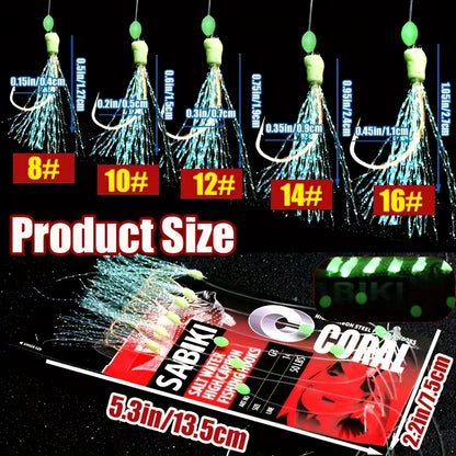 1-5 Packs Sabiki Fishing Rigs – Luminous Bait Rigs with High Carbon Hooks for Freshwater & Saltwater