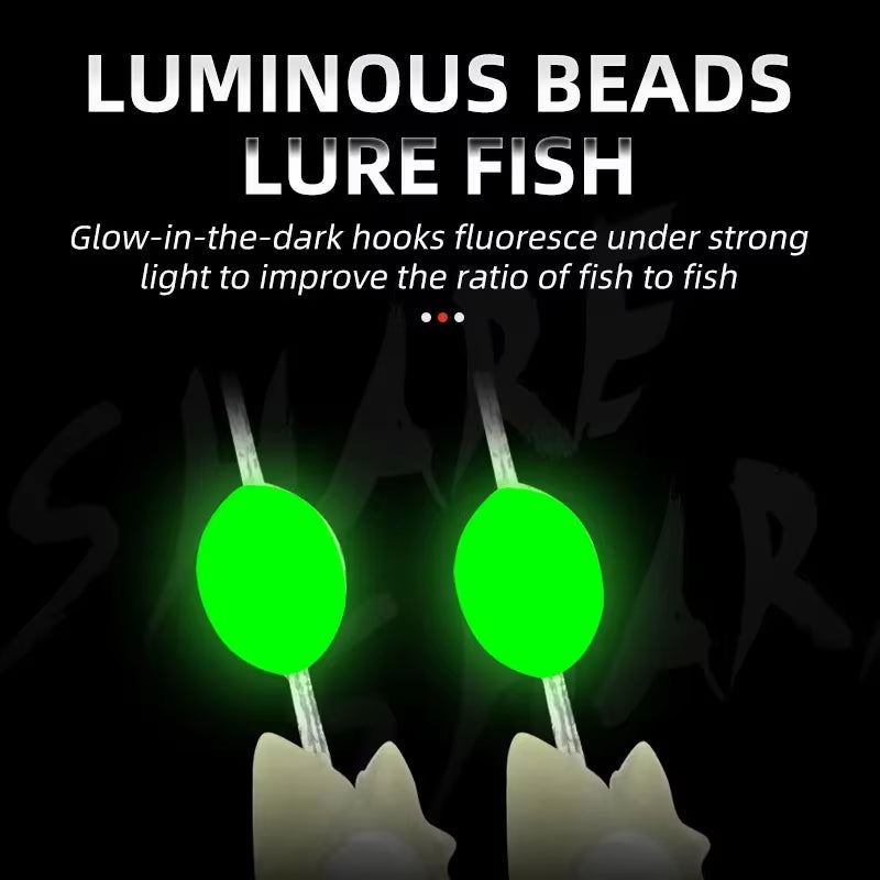 5-Hook Sabiki Rigs – Glow-in-the-Dark Saltwater Bait Rigs with Real Fish Skin for Mackerel and Other Game Fish