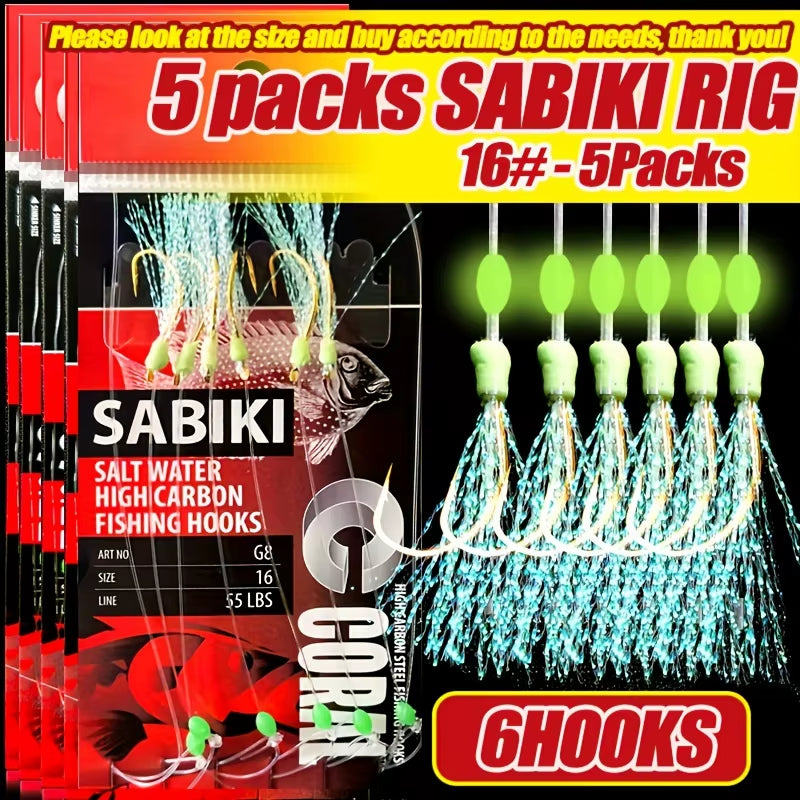 1-5 Packs Sabiki Fishing Rigs – Luminous Bait Rigs with High Carbon Hooks for Freshwater & Saltwater