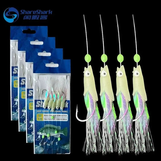 5-Hook Sabiki Rigs – Glow-in-the-Dark Saltwater Bait Rigs with Real Fish Skin for Mackerel and Other Game Fish