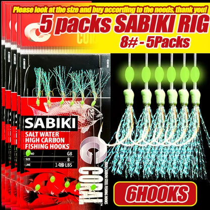 1-5 Packs Sabiki Fishing Rigs – Luminous Bait Rigs with High Carbon Hooks for Freshwater & Saltwater