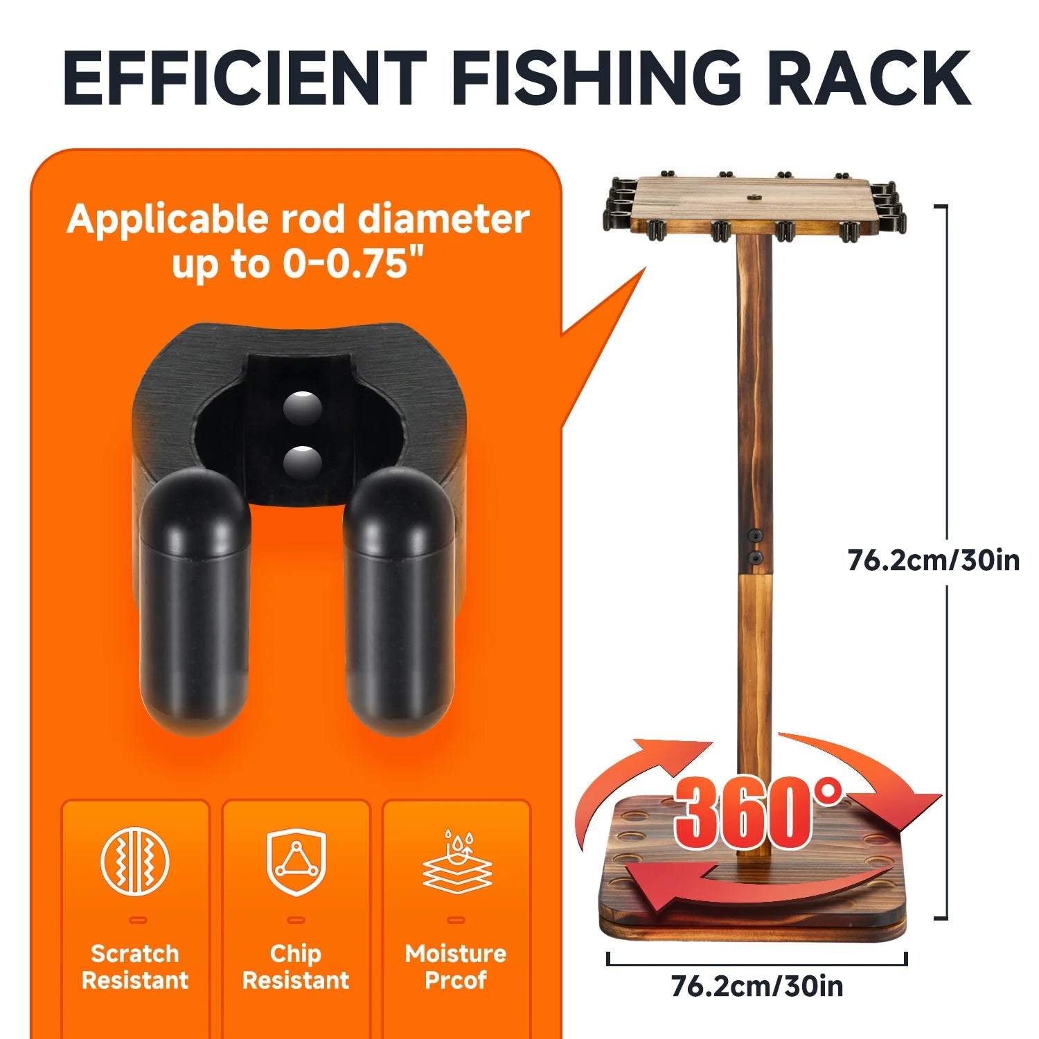 Wooden Fishing Rod Rack Organizer, 360° Rotating Storage Holder for 16 Rods