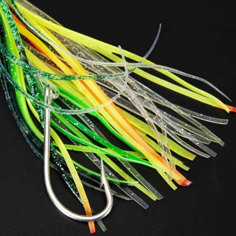 6PCS Fishing Lures 6.5” Silicone Skirt Trolling Baits for Marlin, Tuna, Mahi, Octopus, Squid – Big Game High Carbon Steel Lures