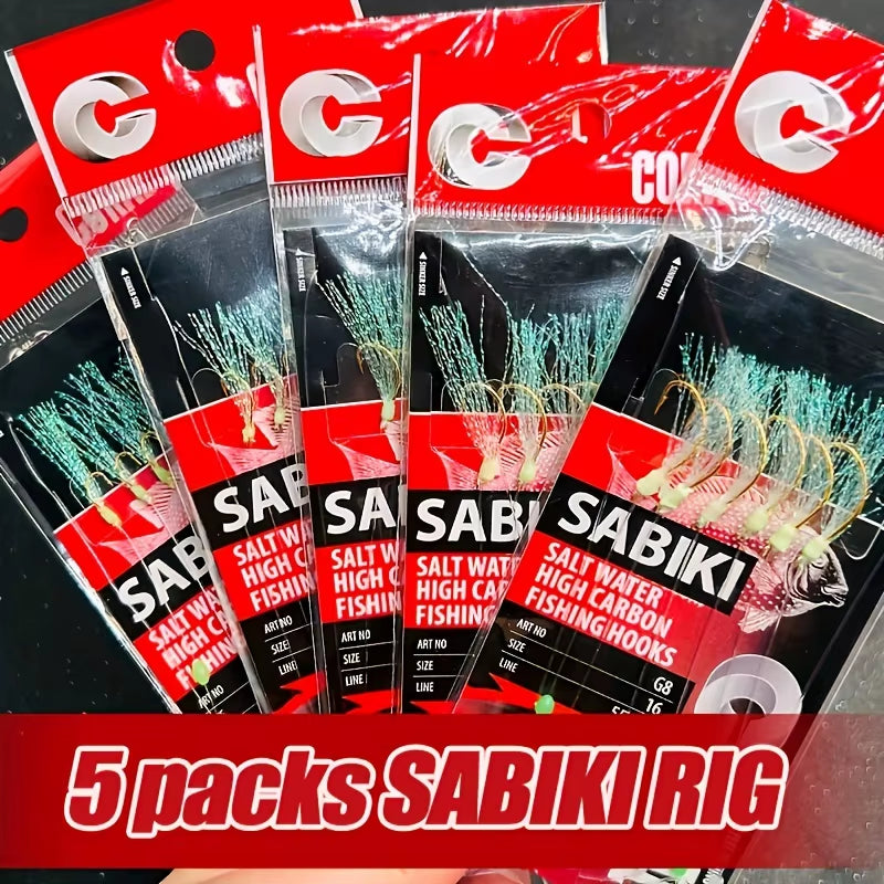 1-5 Packs Sabiki Fishing Rigs – Luminous Bait Rigs with High Carbon Hooks for Freshwater & Saltwater