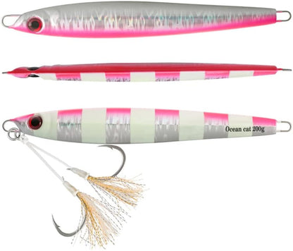 1PC Slow Fall Pitch Fishing Lure – Sinking Lead Metal Flat Jig with Hook for Saltwater Fishing, 4 Colors, 160g/200g