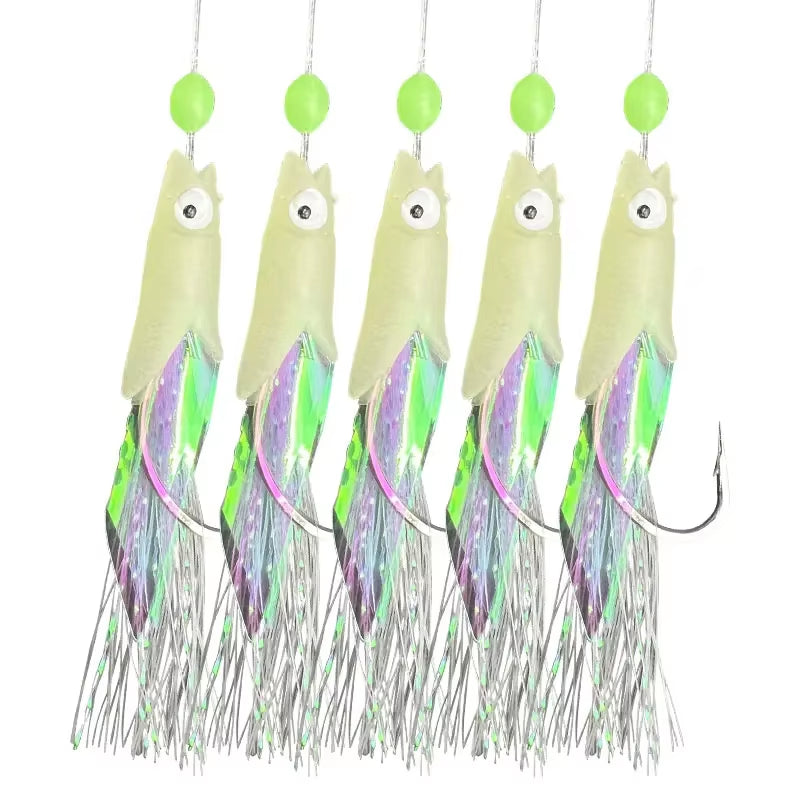 5-Hook Sabiki Rigs – Glow-in-the-Dark Saltwater Bait Rigs with Real Fish Skin for Mackerel and Other Game Fish