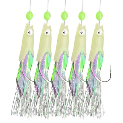 5-Hook Sabiki Rigs – Glow-in-the-Dark Saltwater Bait Rigs with Real Fish Skin for Mackerel and Other Game Fish