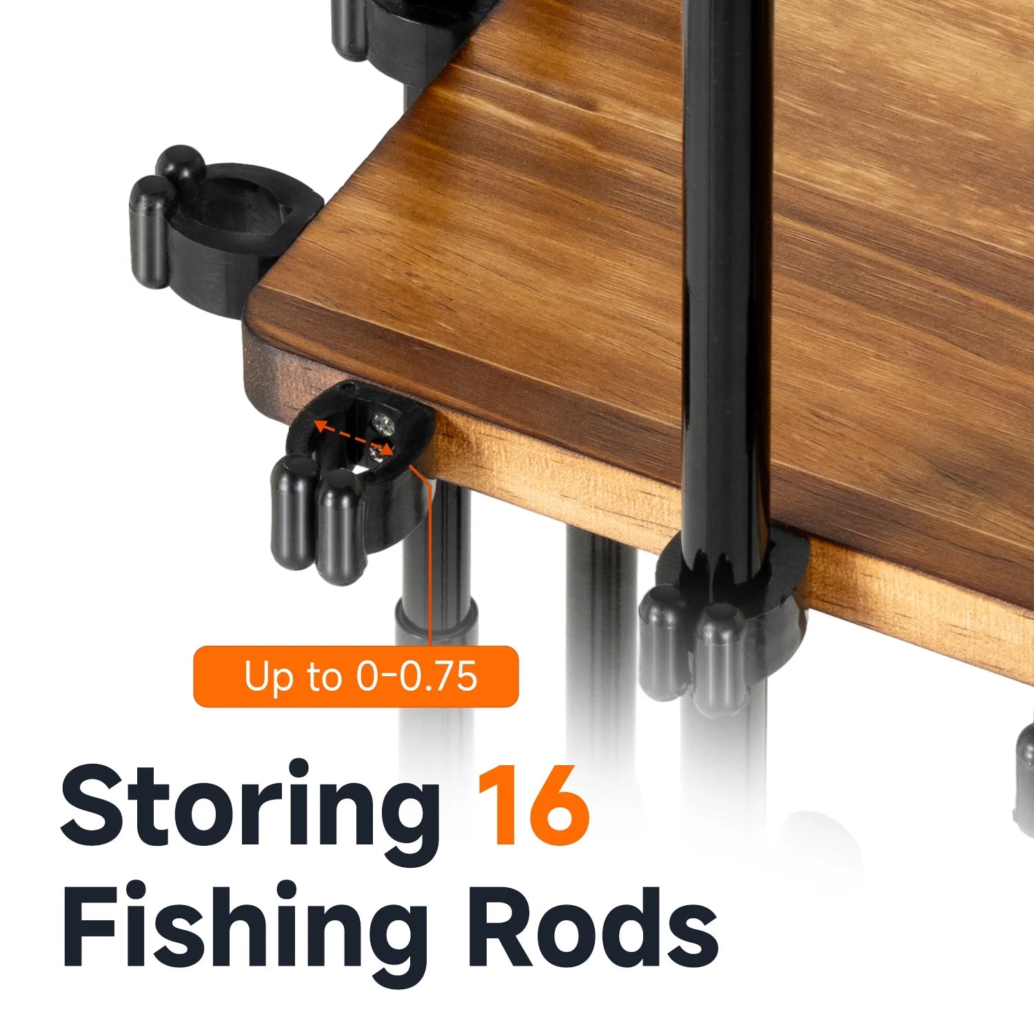 Wooden Fishing Rod Rack Organizer, 360° Rotating Storage Holder for 16 Rods
