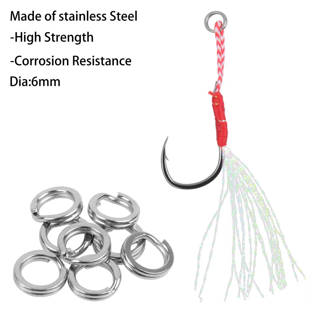 50PCS Assist Hooks for Slow Jigging – Barbed Metal Fishhooks with Teaser Feather for Saltwater Fishing