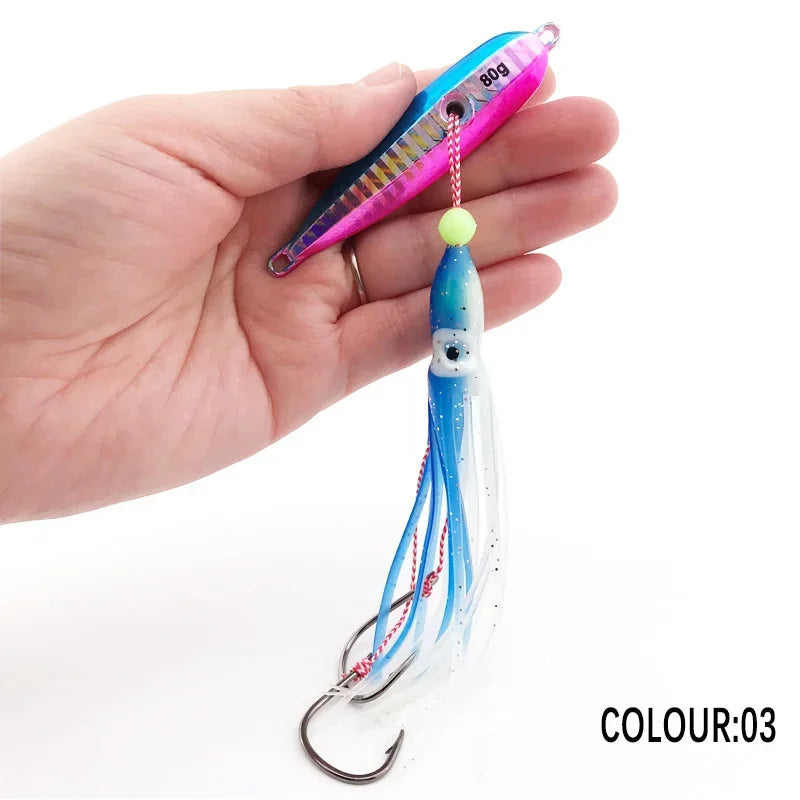1Pcs Inchiku Jig Lures 40G-200G Slow Metal Jig Luminous Squid Hook, Saltwater Fishing for Kingfish Snapper Grouper