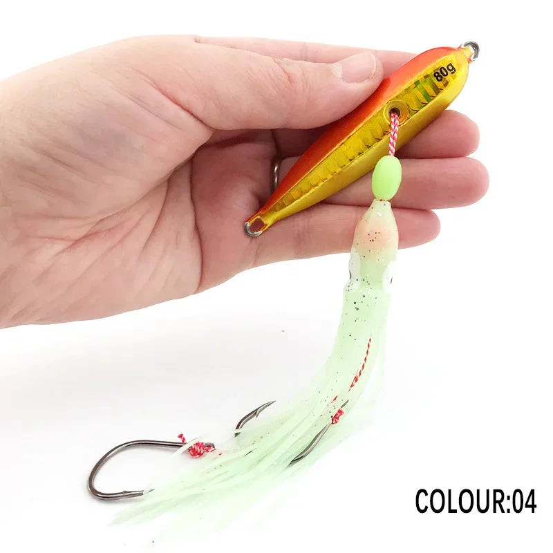 1Pcs Inchiku Jig Lures 40G-200G Slow Metal Jig Luminous Squid Hook, Saltwater Fishing for Kingfish Snapper Grouper