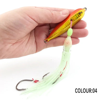 1Pcs Inchiku Jig Lures 40G-200G Slow Metal Jig Luminous Squid Hook, Saltwater Fishing for Kingfish Snapper Grouper