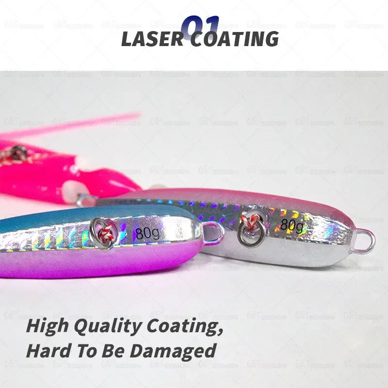 1Pcs Inchiku Jig Lures 40G-200G Slow Metal Jig Luminous Squid Hook, Saltwater Fishing for Kingfish Snapper Grouper