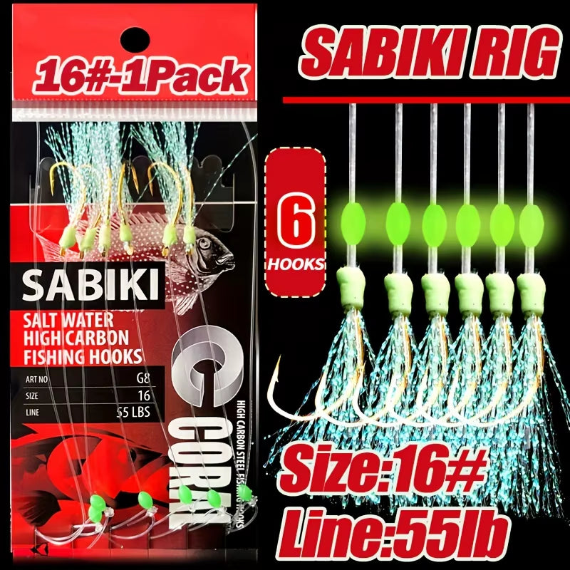 1-5 Packs Sabiki Fishing Rigs – Luminous Bait Rigs with High Carbon Hooks for Freshwater & Saltwater