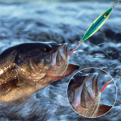 50PCS Assist Hooks for Slow Jigging – Barbed Metal Fishhooks with Teaser Feather for Saltwater Fishing