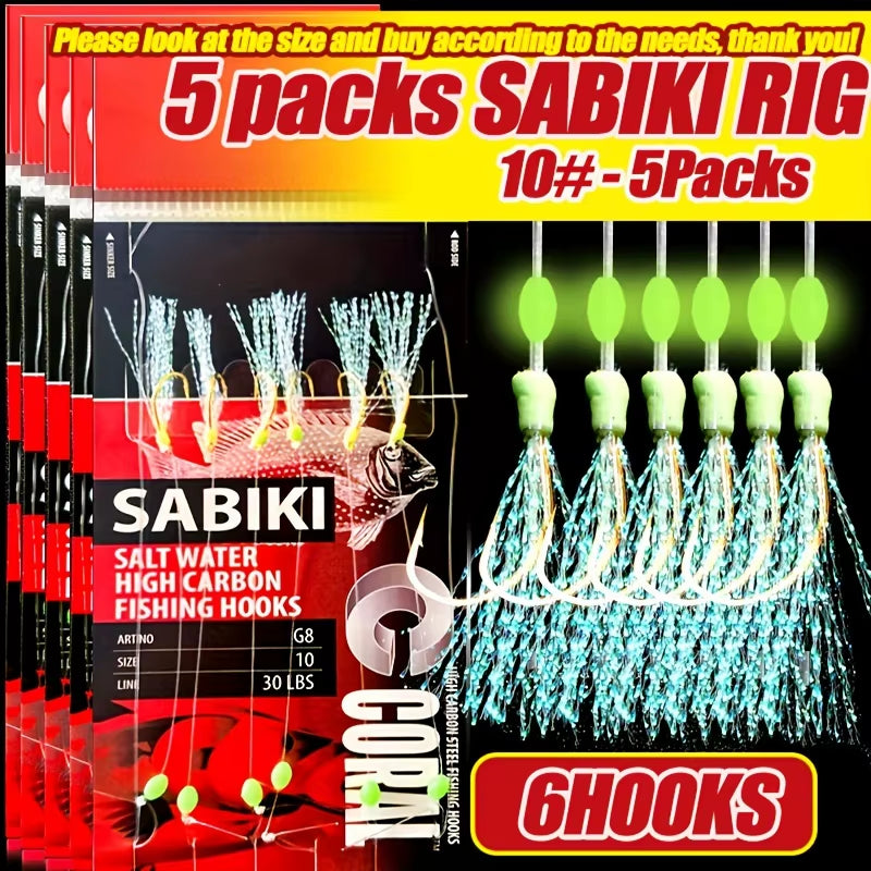 1-5 Packs Sabiki Fishing Rigs – Luminous Bait Rigs with High Carbon Hooks for Freshwater & Saltwater