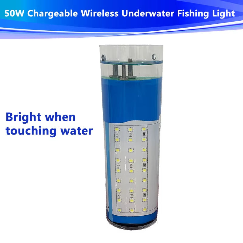 30W/50W Rechargeable Wireless LED Underwater Fishing Light – Green/White for Saltwater