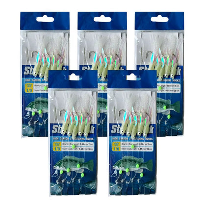 5-Hook Sabiki Rigs – Glow-in-the-Dark Saltwater Bait Rigs with Real Fish Skin for Mackerel and Other Game Fish