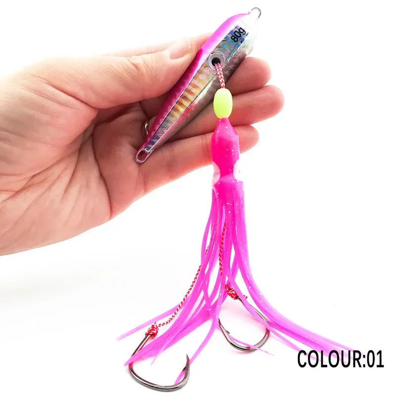 1Pcs Inchiku Jig Lures 40G-200G Slow Metal Jig Luminous Squid Hook, Saltwater Fishing for Kingfish Snapper Grouper