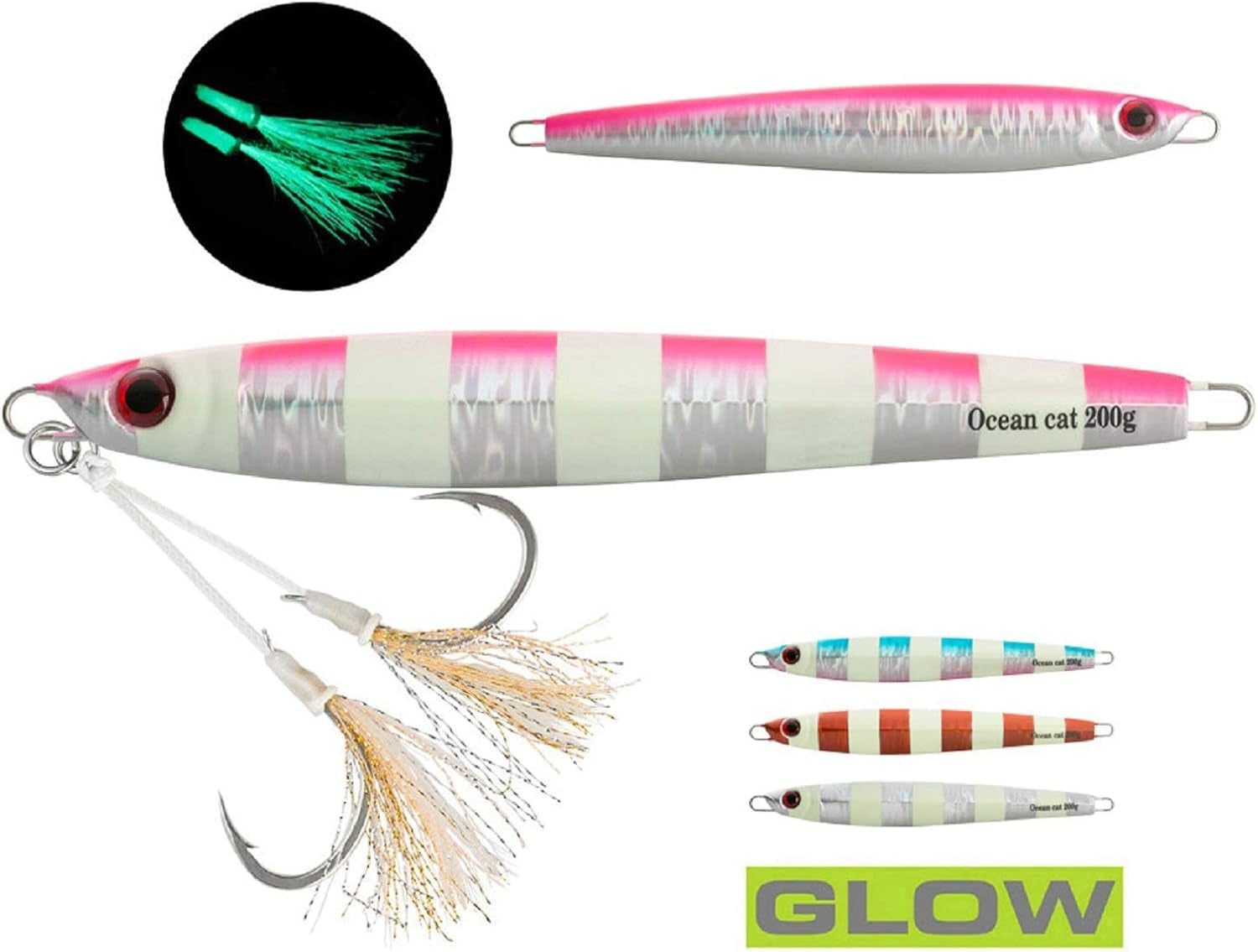 1PC Slow Fall Pitch Fishing Lure – Sinking Lead Metal Flat Jig with Hook for Saltwater Fishing, 4 Colors, 160g/200g
