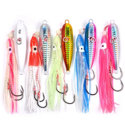 1Pcs Inchiku Jig Lures 40G-200G Slow Metal Jig Luminous Squid Hook, Saltwater Fishing for Kingfish Snapper Grouper