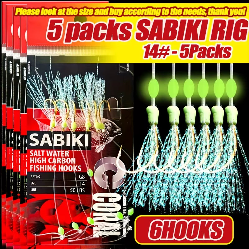 1-5 Packs Sabiki Fishing Rigs – Luminous Bait Rigs with High Carbon Hooks for Freshwater & Saltwater