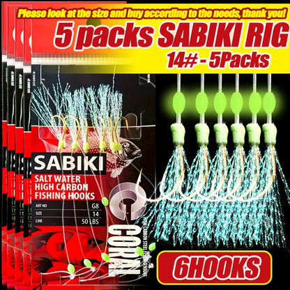 1-5 Packs Sabiki Fishing Rigs – Luminous Bait Rigs with High Carbon Hooks for Freshwater & Saltwater