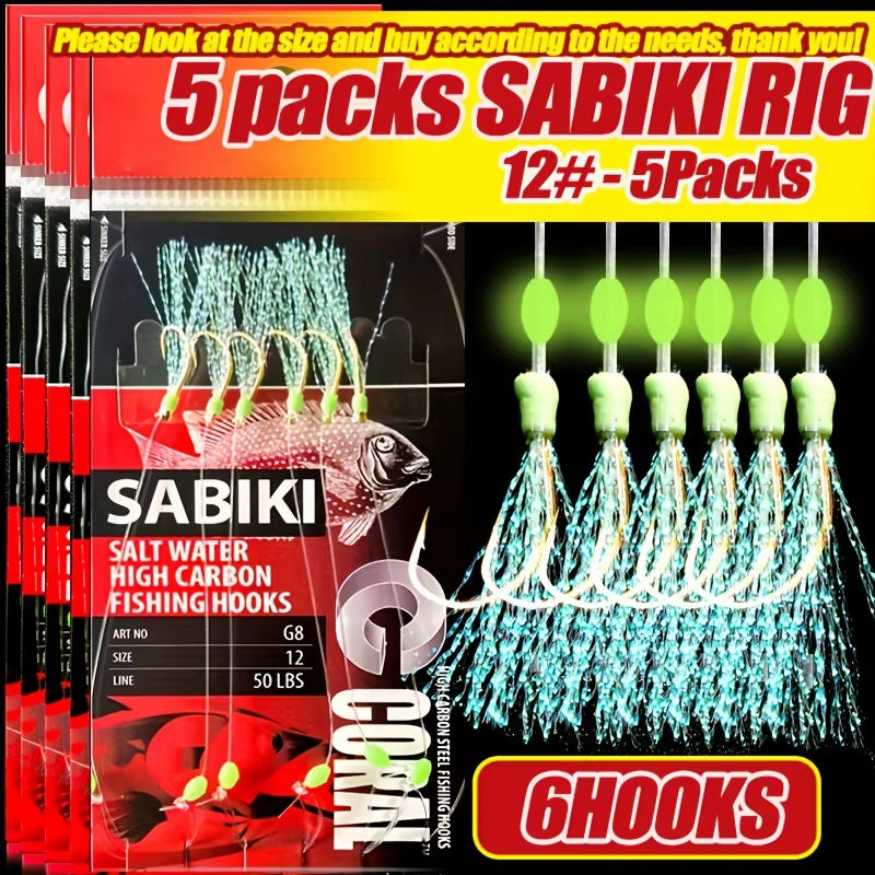 1-5 Packs Sabiki Fishing Rigs – Luminous Bait Rigs with High Carbon Hooks for Freshwater & Saltwater