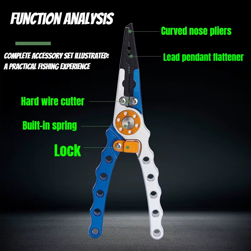 Aluminum Alloy Fishing Pliers – Saltwater Multitool with Hook Remover, Line Cutter & Split Ring Tool