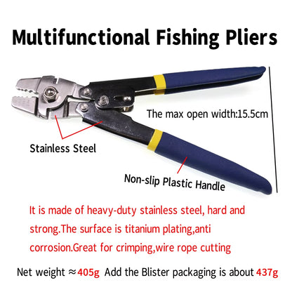 Stainless Steel Saltwater Fishing Pliers – Multifunction Wire Cutter & Hook Tying Tool with Crimp Tubes + Free Box